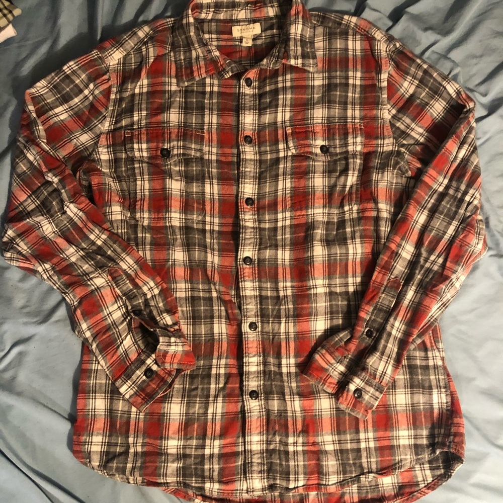 Sonoma Orange Plaid Button Down Flannel